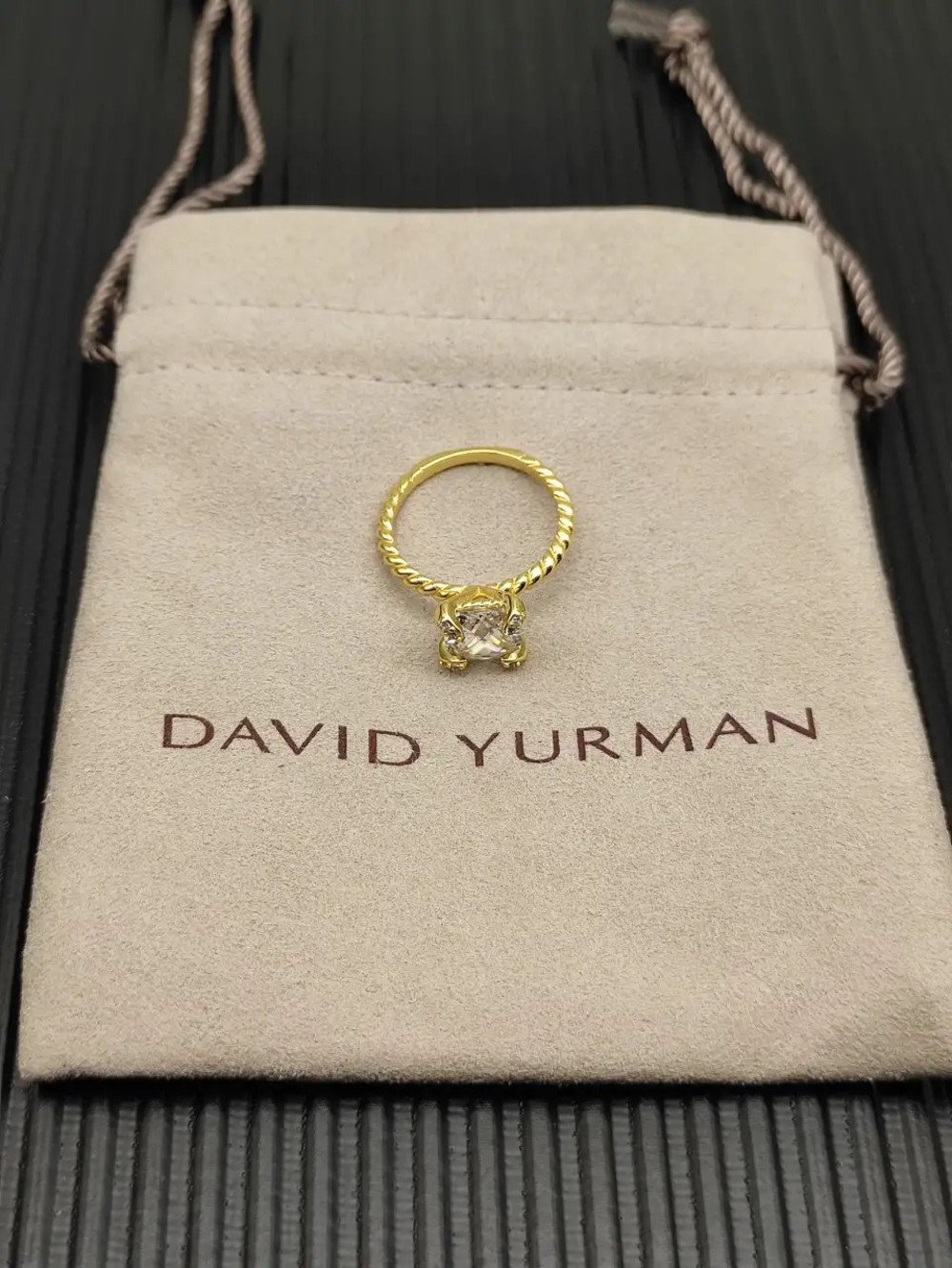 David Yurman Gold Ring with White Diamond Center Prong
